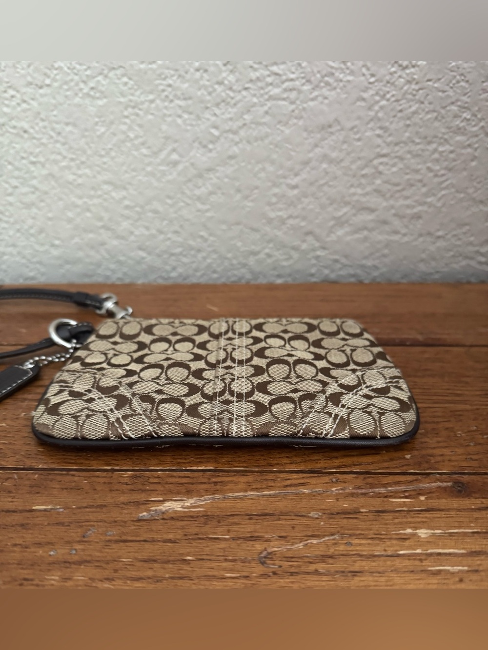 Coach Signature Wristlet Brown Canvas Leather Trim Y2K Mini Pouch Purse Jacquard - Picture 2 of 7
